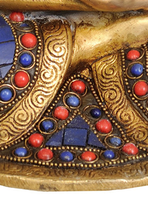 14" Tibetan Buddhist Lapis Buddha of Healing (Inlay Work) In Brass | Handmade | Made In India