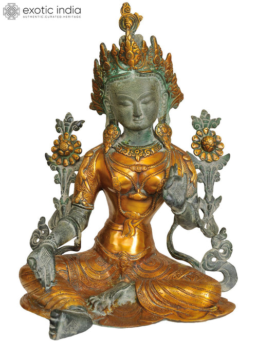 15" Handcrafted Green Tara Tibetan Buddhist Brass Idol
