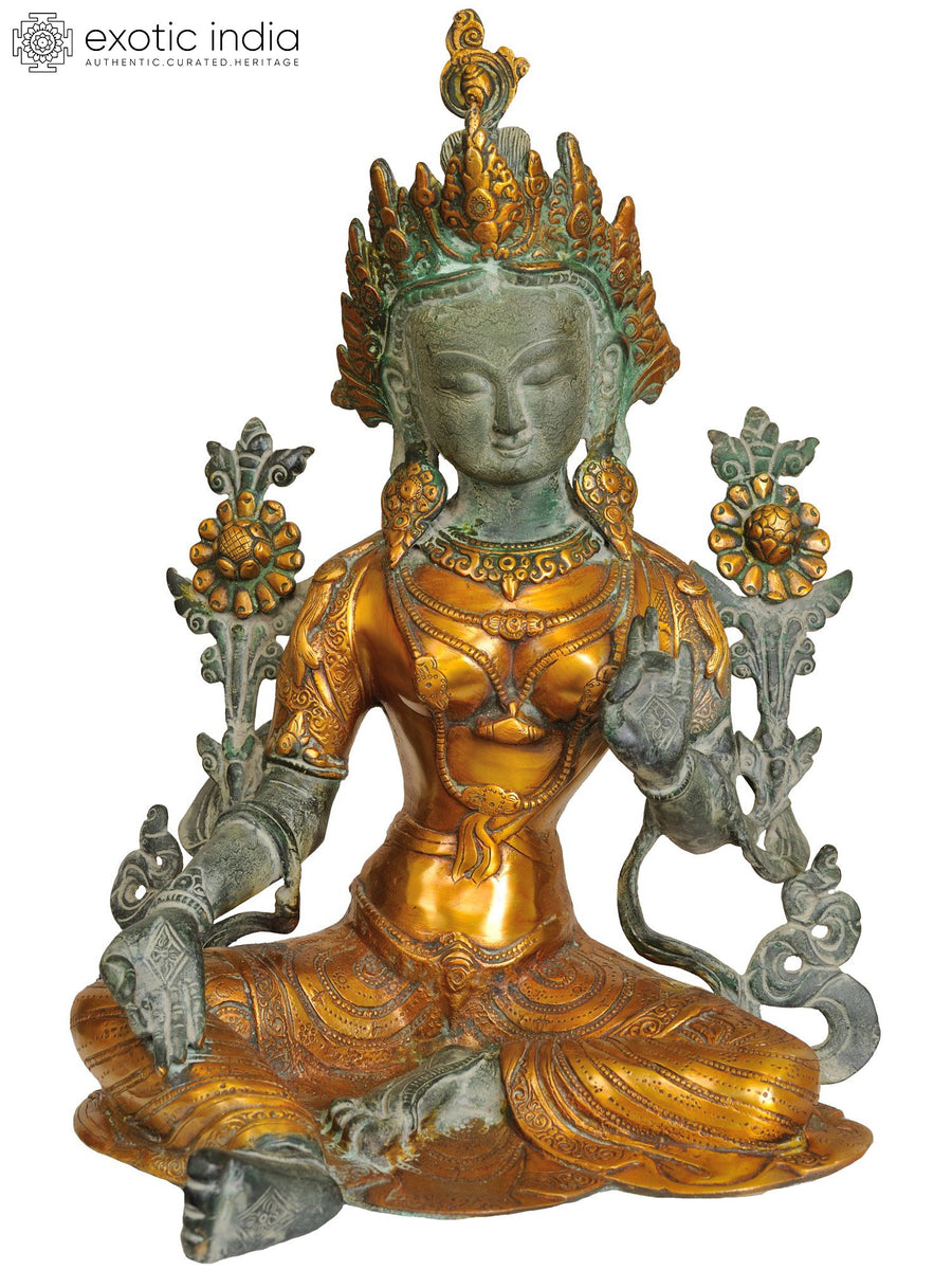15" Handcrafted Green Tara Tibetan Buddhist Brass Idol