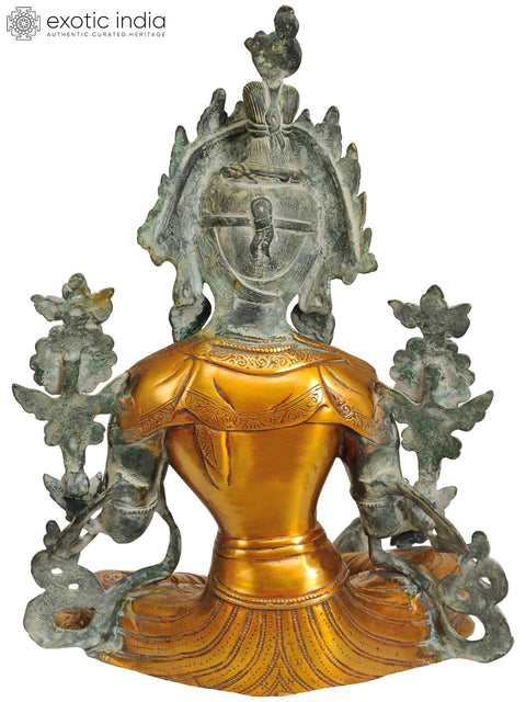 15" Tibetan Buddhist Deity Green Tara Brass Idol | Handcrafted Statue