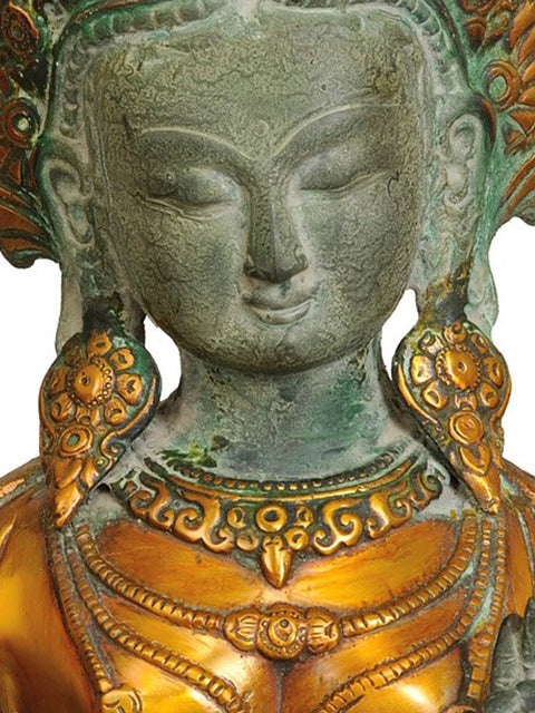 15" Tibetan Buddhist Deity Green Tara Brass Idol | Handcrafted Statue