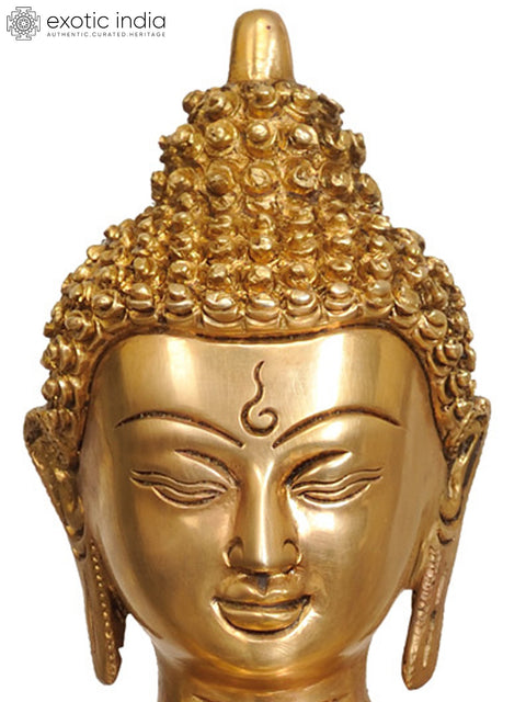 16" Tibetan Buddhist Lord Buddha -Robe Decorated with Stones In Brass | Handmade | Made In India