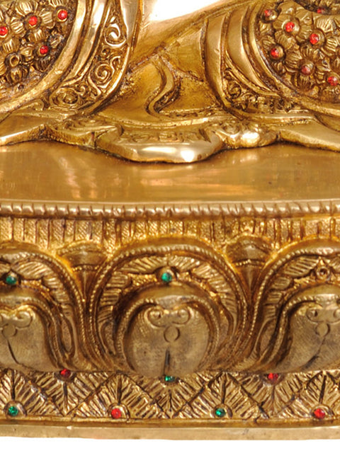 16" Tibetan Buddhist Lord Buddha -Robe Decorated with Stones In Brass | Handmade | Made In India