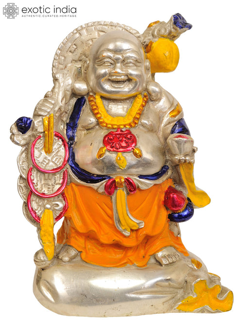 8" Handmade Laughing Buddha Brass Statue for Home Decor