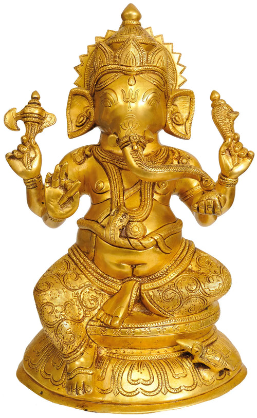 13" Ekadanta Ganesha Brass Idol Handmade