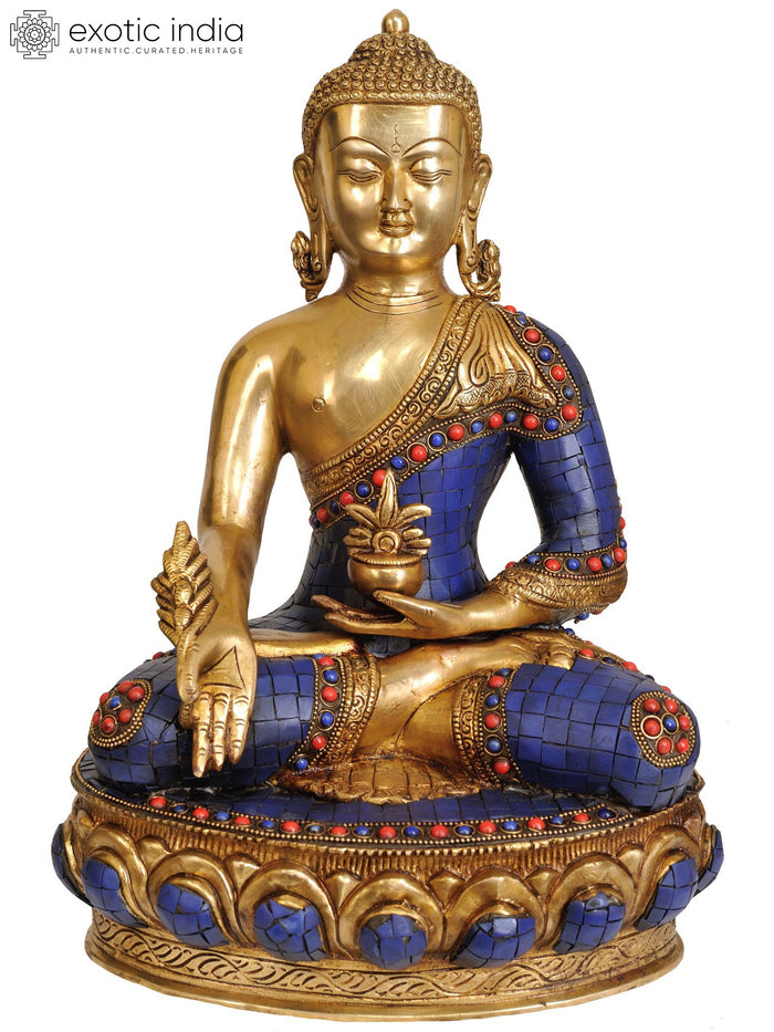 15" Medicine Buddha Handmade Brass Statue for Pooja