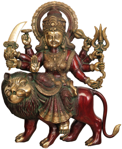 24" Handmade Brass Goddess Durga Statue Wearing Sari