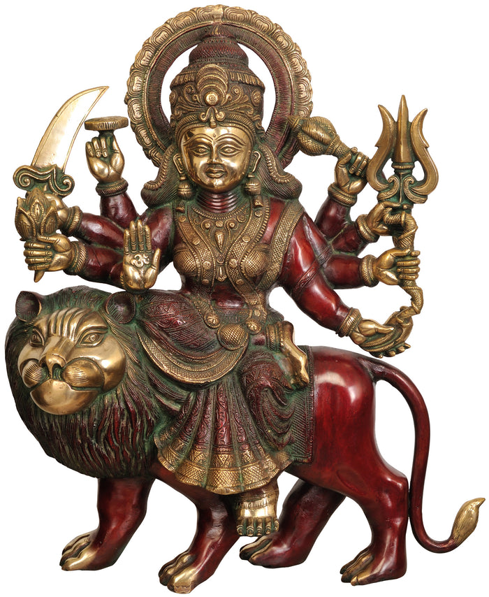 24" Large Size Goddess Durga Wearing  Sari | Handmade | Brass | Made In India