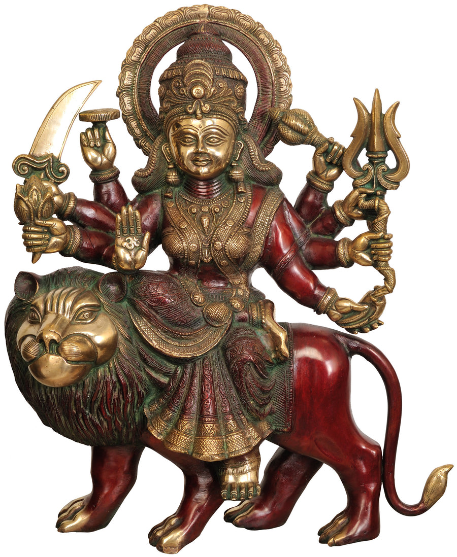 24" Handmade Brass Goddess Durga Statue Wearing Sari