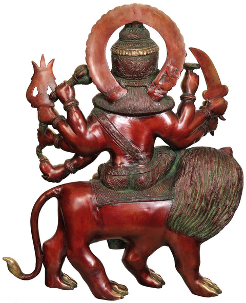 24" Large Size Goddess Durga Wearing  Sari | Handmade | Brass | Made In India