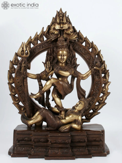 26" Lord Nataraja Brass Statue with Raging Fire Halo Handcrafted Idol