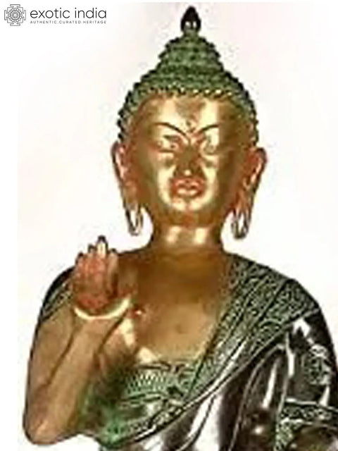 33" Large Size Standing Buddha Idol Granting Abhaya | Handmade Brass Statue | Made in India