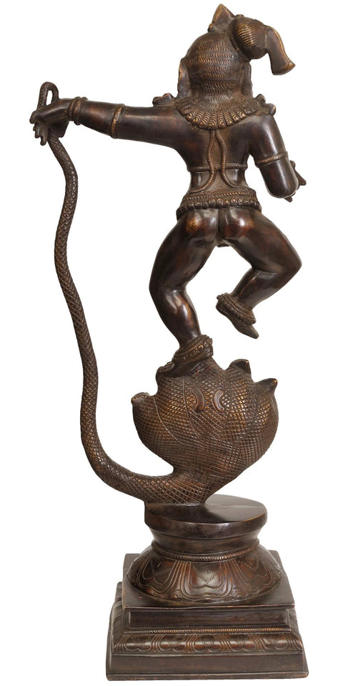 18" Lord Krishna Vanquishes Kaliya Idol in Brass