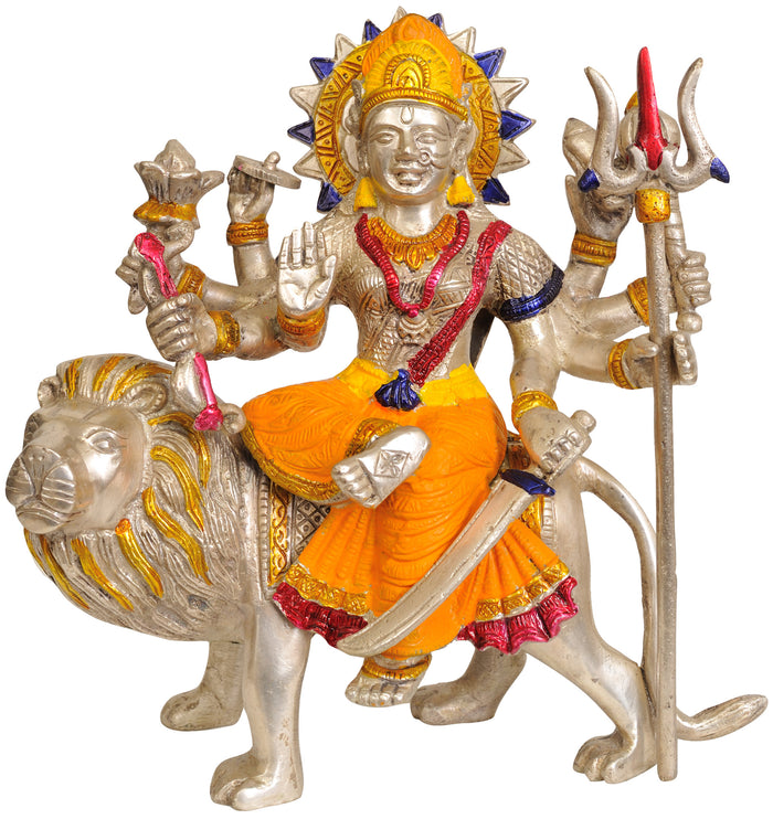 8" Ashtabhuja-dhari Durga Seated on Lion In Brass | Handmade | Made In India