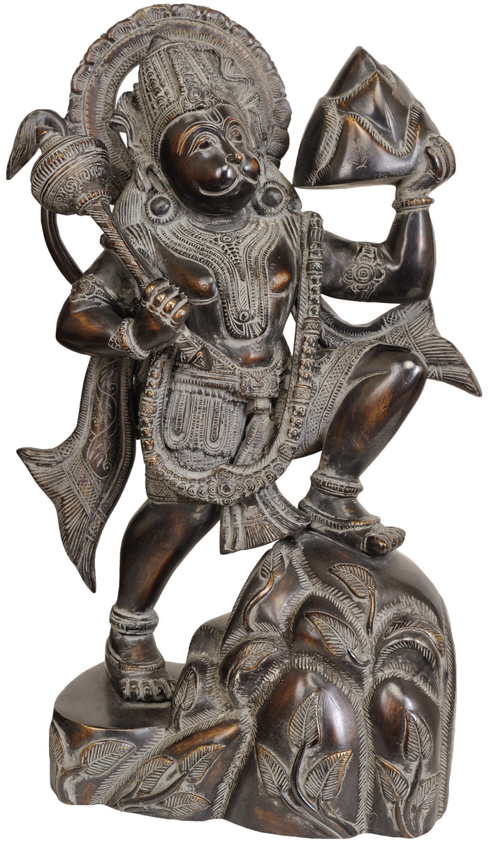 16" Lord Hanuman Carrying Mount Dron Brass Statue Handmade