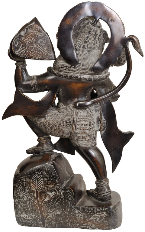 16" Lord Hanuman Carrying Mount Dron of Sanjeevani Herbs In Brass | Handmade | Made In India