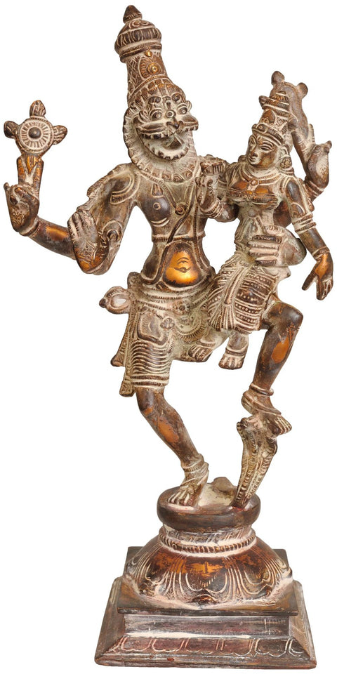 12" Brass Lord Narasimha with Goddess Lakshmi Statue  | Handmade | Made in India