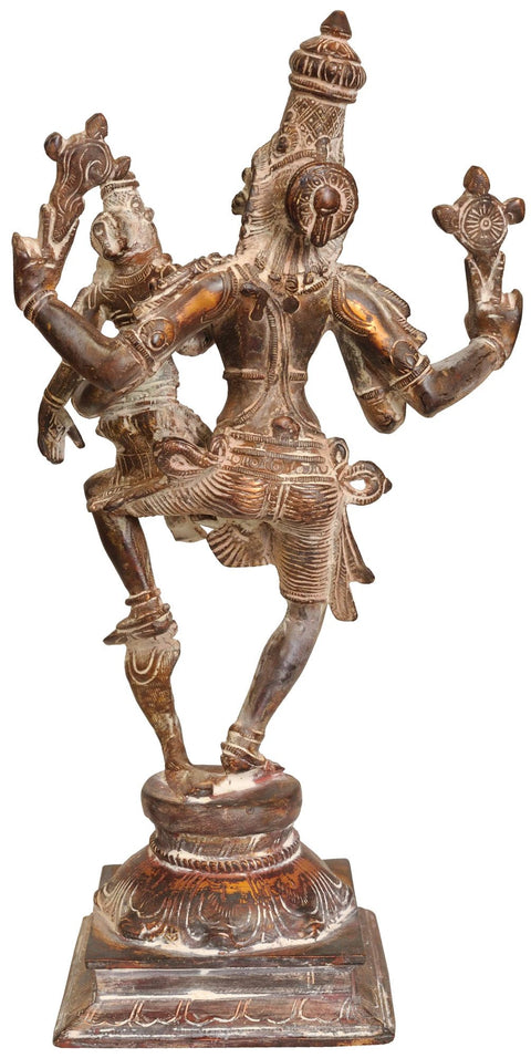 12" Brass Lord Narasimha with Goddess Lakshmi Statue  | Handmade | Made in India