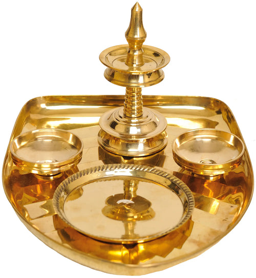 8" Brass Banana Leaf Puja Thali - Handmade