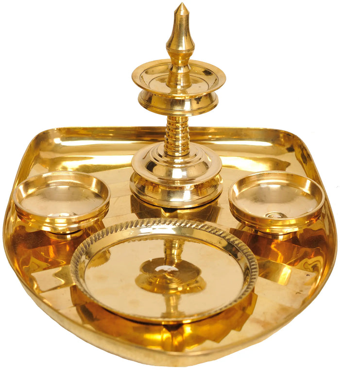 8" Banana Leaf Puja Thali in Brass | Handmade | Made in India