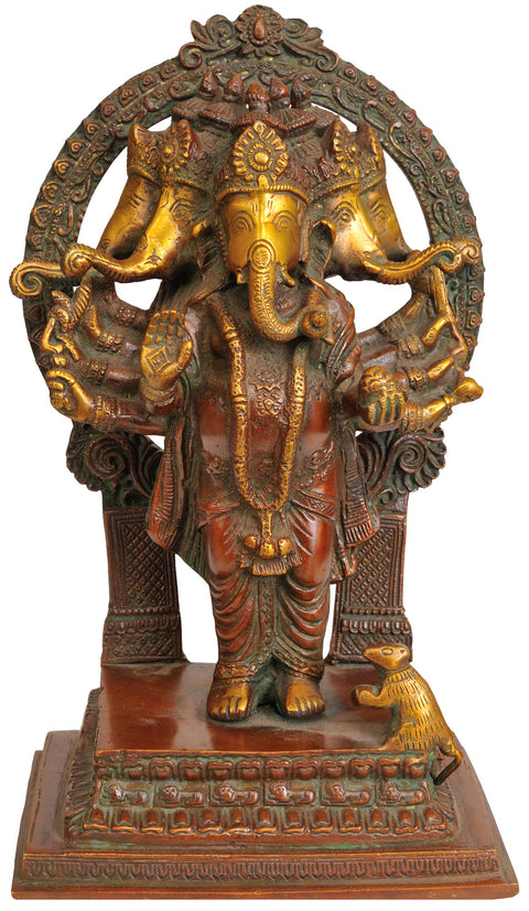 10" Five Headed Lord Ganesha In Brass | Handmade | Made In India