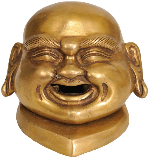 4" Handmade Laughing Buddha Head Brass Statue