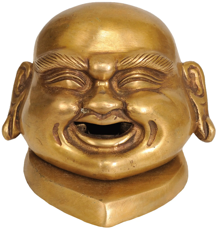 4" Handmade Laughing Buddha Head Brass Statue