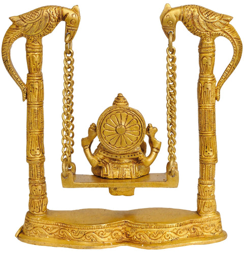 7" Brass Lord Ganesha Statue on a Parrot Swing | Handmade | Made in India