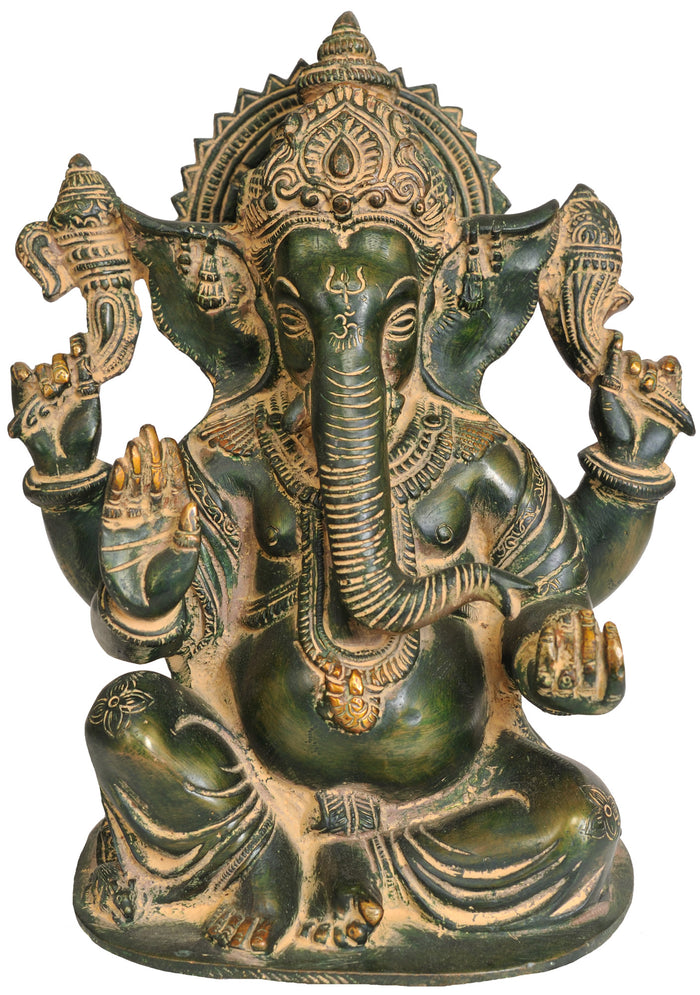 8" Lord Ganesha Enjoying Modaka Handmade Brass Statue