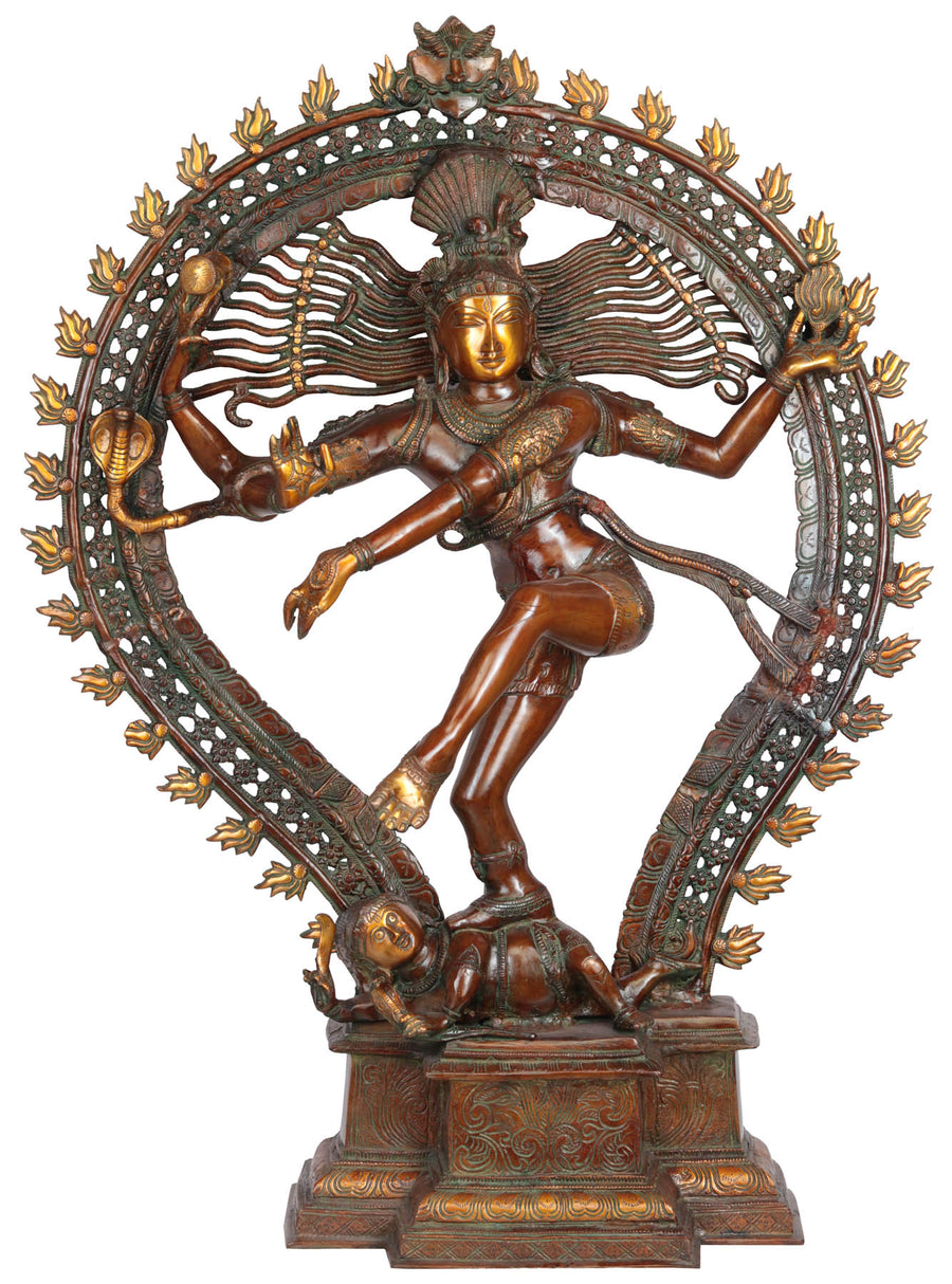 34" Large Nataraja Brass Statue Handmade Brown Finish Home Decor