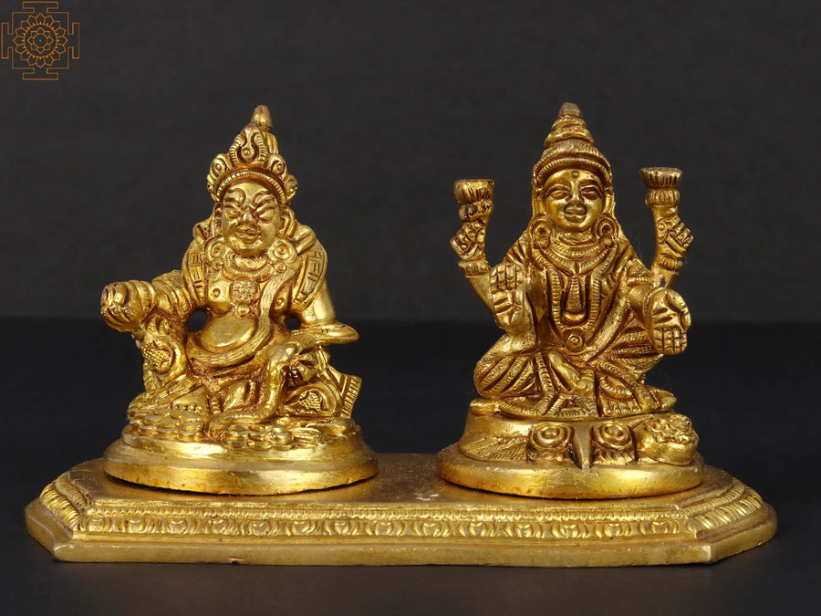 3" Handmade Lakshmi Kubera Brass Statue for Pooja