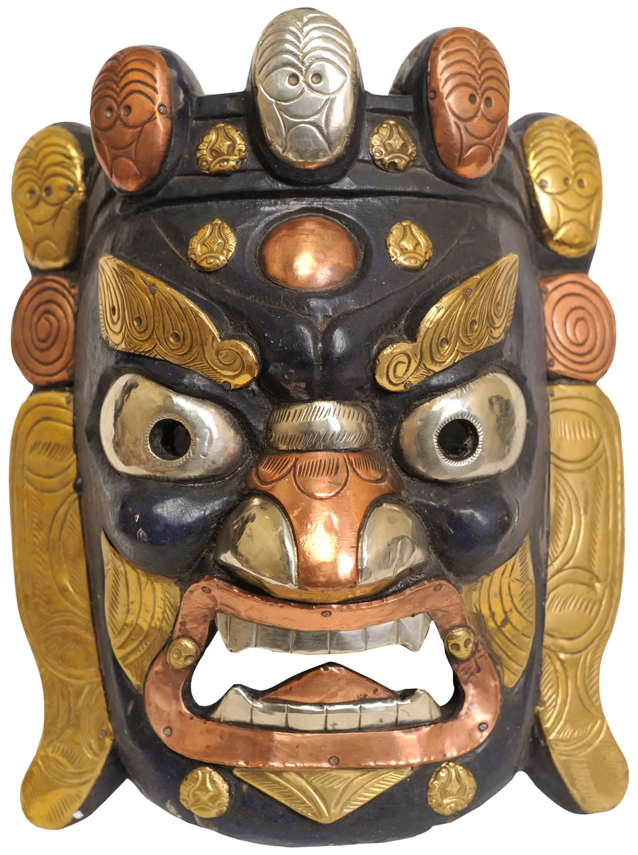 Tibetan Buddhist Mahakala Brass Wall Hanging Mask
