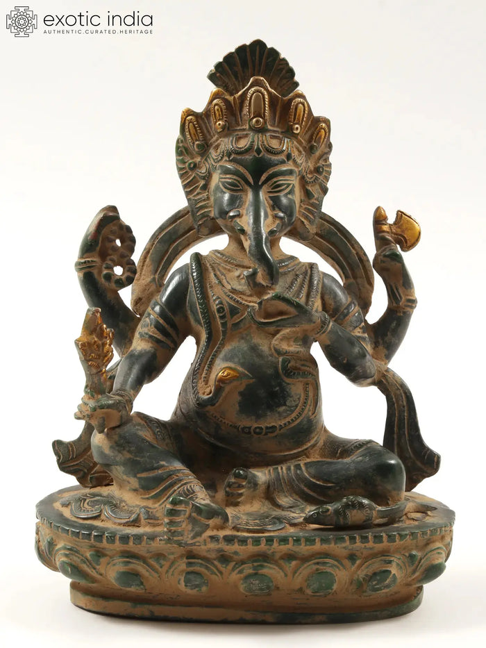 7" Brass Lord Ganesha Idol Nepalese Style Handmade