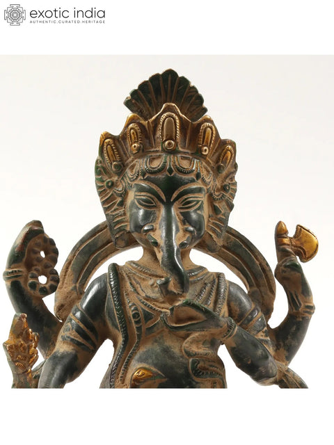 7" Brass Lord Ganesha Idol In Nepalese Style