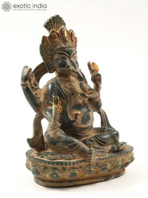 7" Brass Lord Ganesha Idol In Nepalese Style