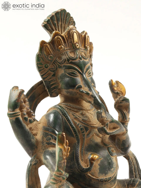 7" Brass Lord Ganesha Idol In Nepalese Style