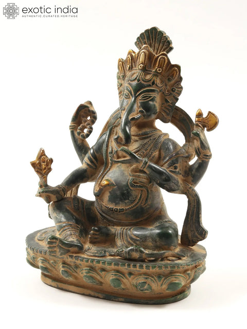 7" Brass Lord Ganesha Idol In Nepalese Style