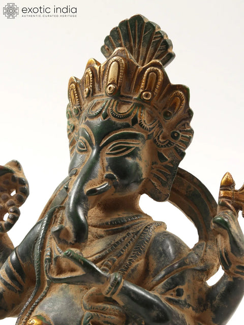 7" Brass Lord Ganesha Idol In Nepalese Style