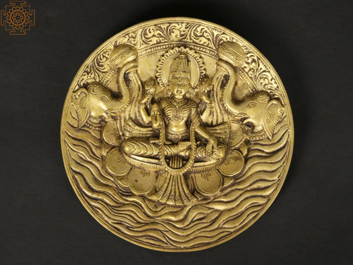 7" Goddess Lakshmi Brass Wall Hanging Plate Handmade