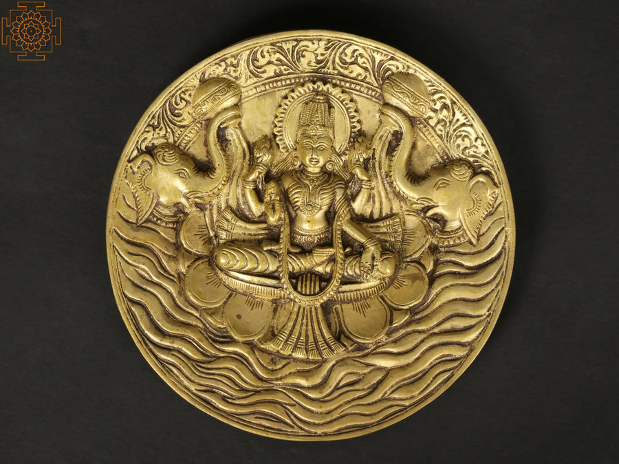 7" Goddess Lakshmi Brass Wall Hanging Plate Handmade
