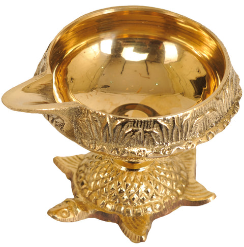 Handcrafted Brass Vastu Pooja Diya on Carving Tortoise