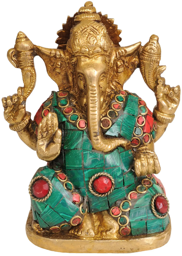 4" Blessing Ganesha Sculpture in Brass | Handmade | Made in India