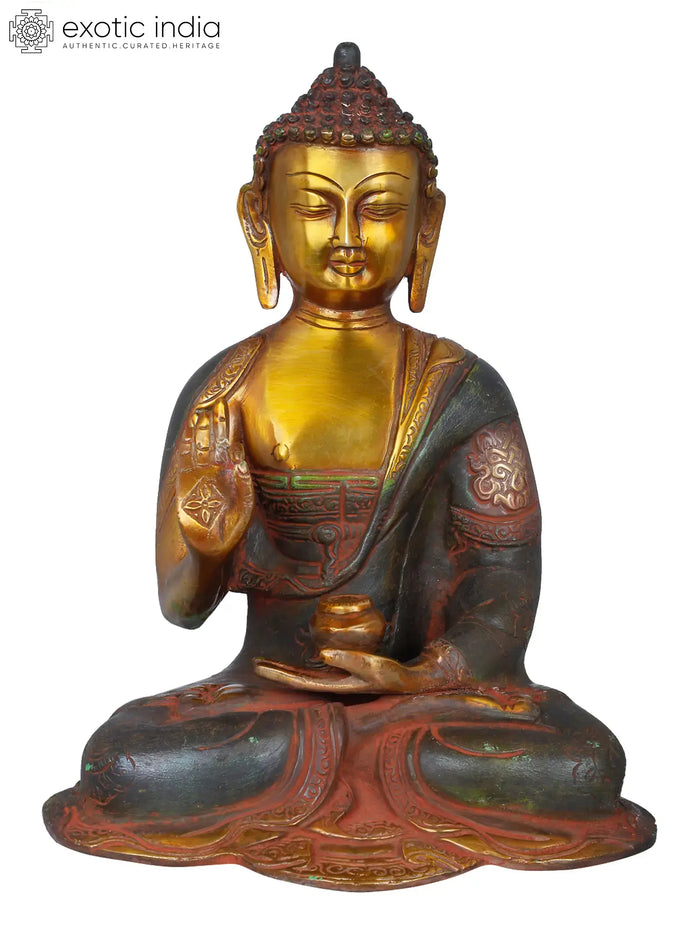 10" Handmade Tibetan Buddhist Preaching Buddha Brass Statue