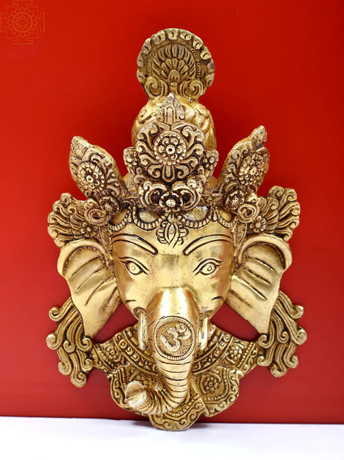 8" Lord Ganesha Brass Wall Hanging Mask Handmade
