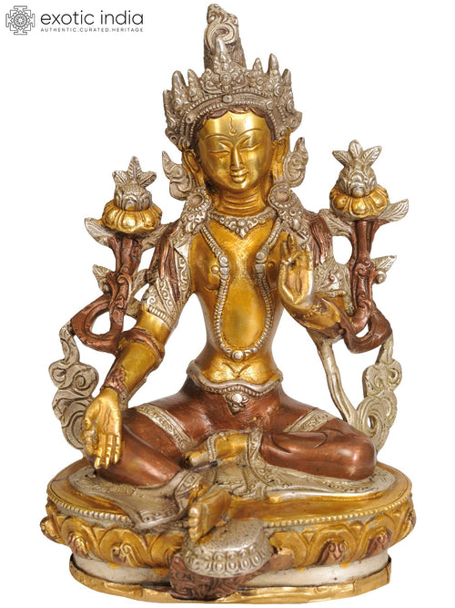 8" Green Tara Brass Statue Handmade Tibetan Buddhist Deity