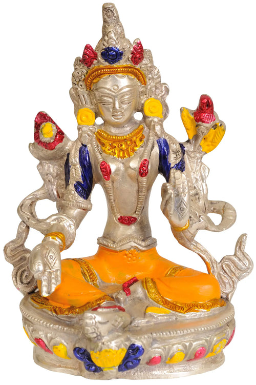 5" Goddess Green Tara Handmade Brass Idol for Pooja