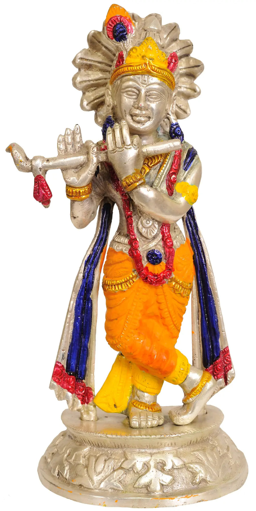 8" Handmade Brass Murli Krishna Statue for Home Pooja