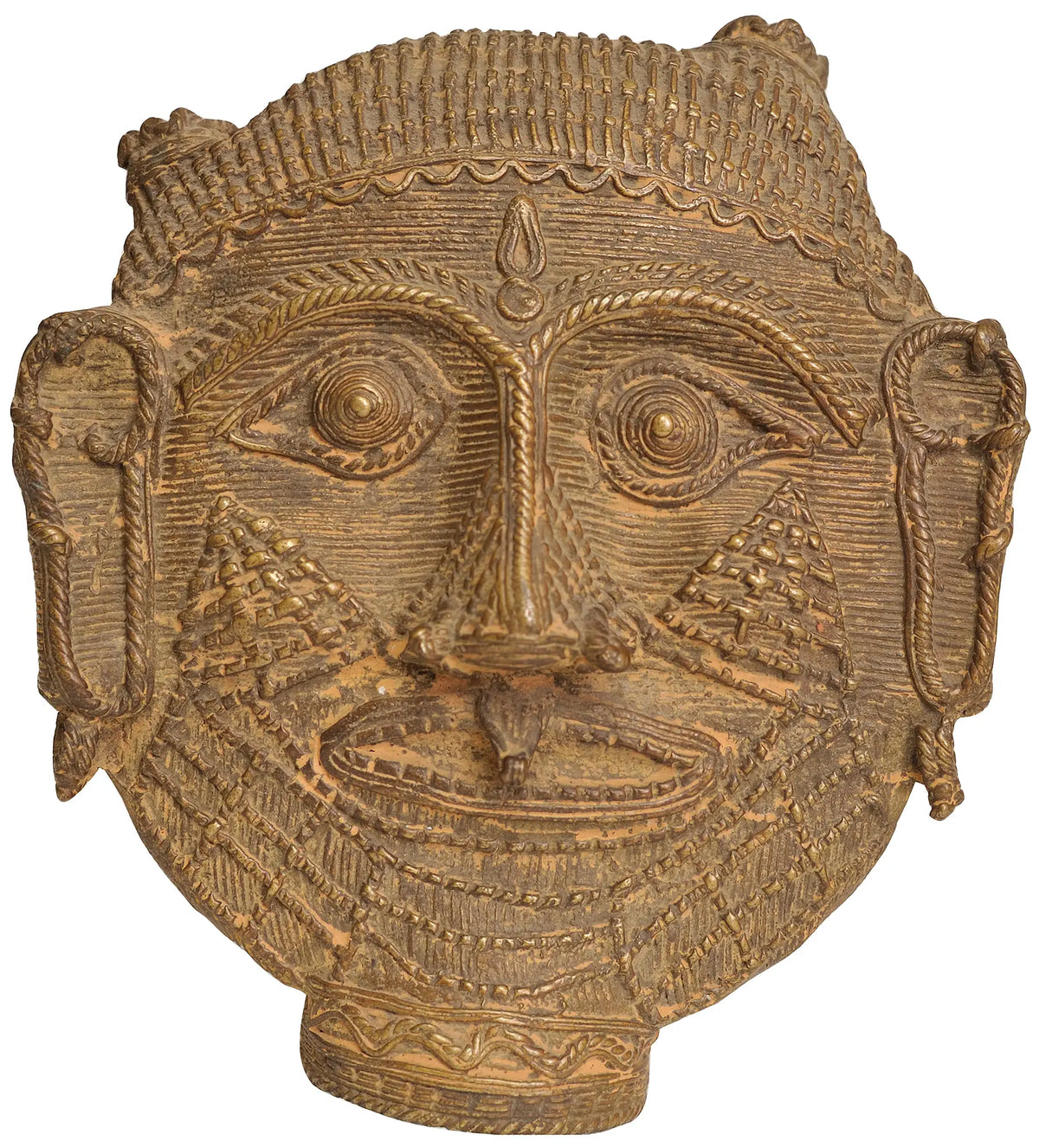 5" Tribal Bhairava Head Flat Statue in Brass | Handmade | Made in India