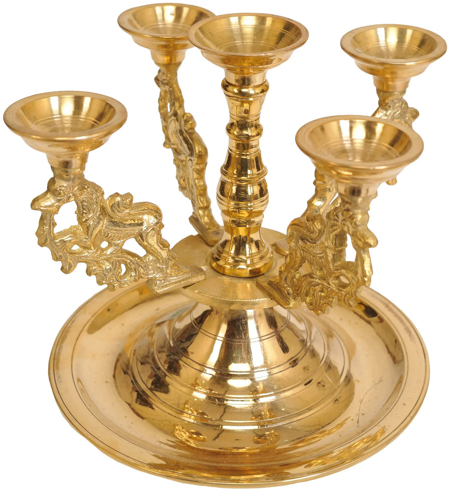 7" Five-Wick Yali Brass Lamps Handmade