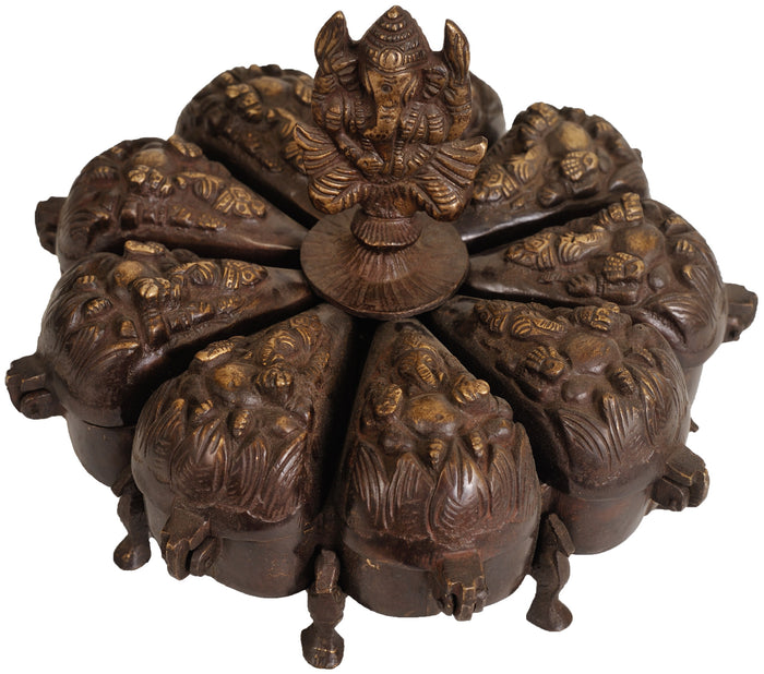 7" Brass Lord Ganesha Ritual Box with Lids Handmade